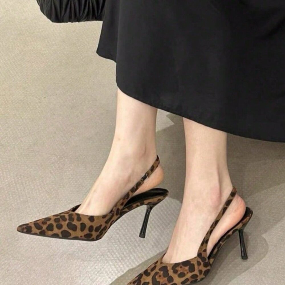 Brown Preppy Women's Pointed Toe Slingback High Heel Sandals